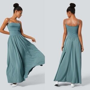 Halara Sz S Breezeful Pocket Flowy Flare Maxi Quick Dry Casual Dress Stone Blue